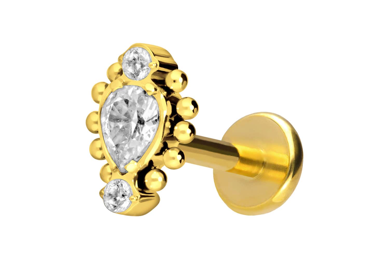 Titan Labret Piercing mit Push Fit 3 EINGEFASSTE KRISTALLE + KUGELN
